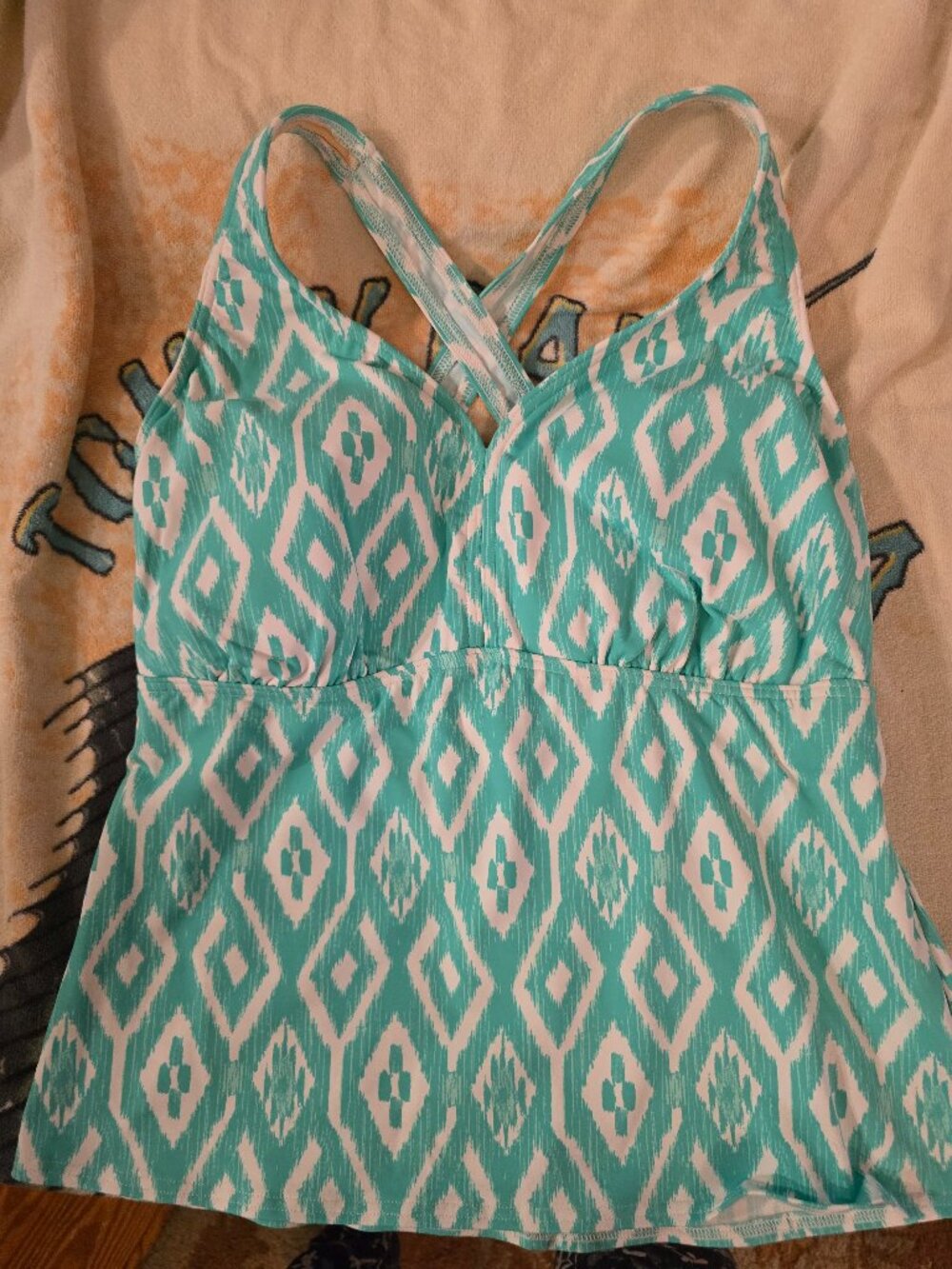 Swim Top - Mint and White Geometric Print
